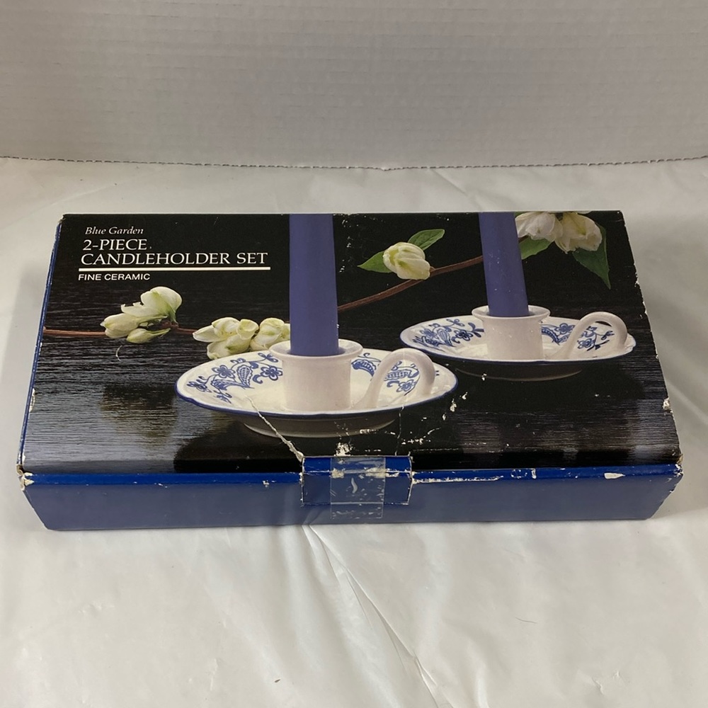 Blue Garden Ceramic Candleholder Set of 2 By Baker Hart & Stuart  Made in Japan
